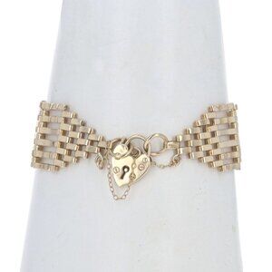 Yellow Gold Vintage Heart Padlock Contoured Link Bracelet 7 1/2" - 9k Love